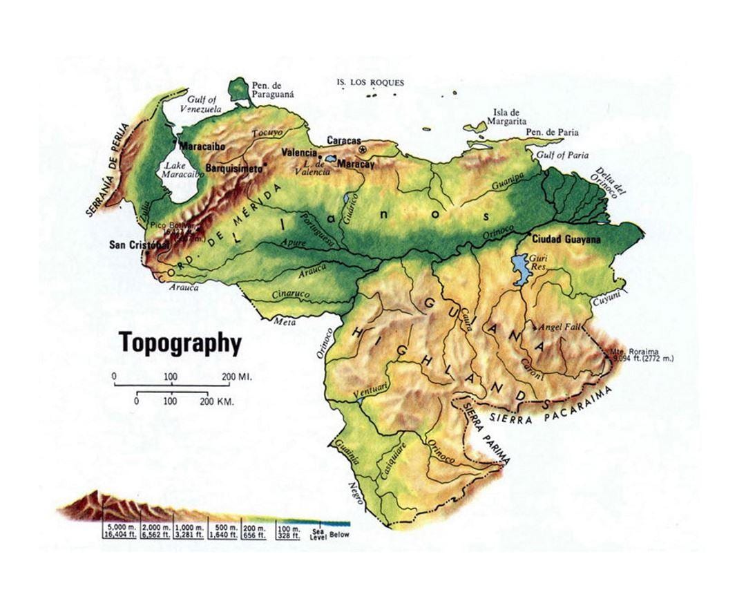 ਨਕਸ਼ਾ ਵੈਨੇਜ਼ੁਏਲਾ ਦੇ topographic